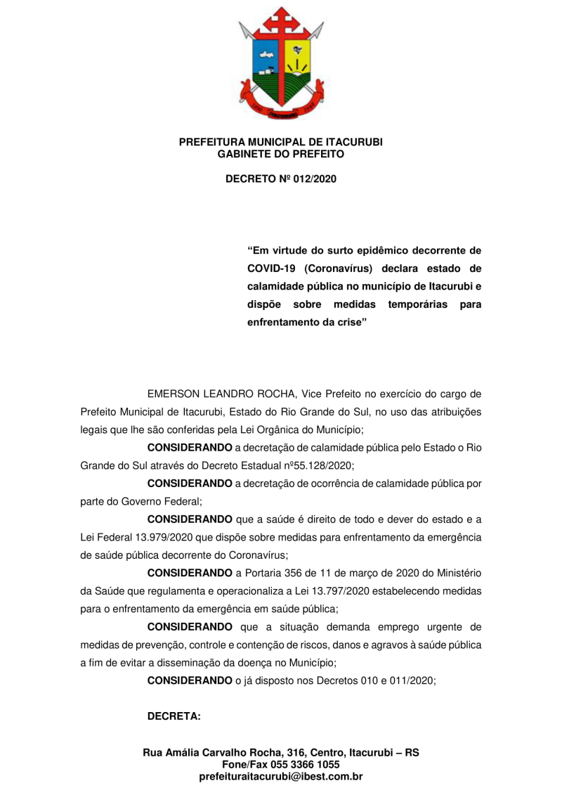Declara Estado de Calamidade Pública